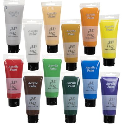 Northix Farby Akrylowe - 12 Kolorów - 100 ml Każdy - Materiały Artystyczne i Rękodzieło Northix Farby Akrylowe - 12 Kolorów - 100 ml Każdy - Materiały Artystyczne i Rękodzieło