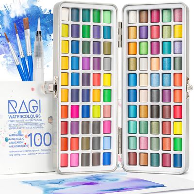 Ragi Farby Akwarelowe 105 w 1 Akwarele w Kostkach Wodne Zestaw 100 Farb i Pędzle Ragi Farby Akwarelowe 105 w 1 Akwarele w Kostkach Wodne Zestaw 100 Farb i Pędzle