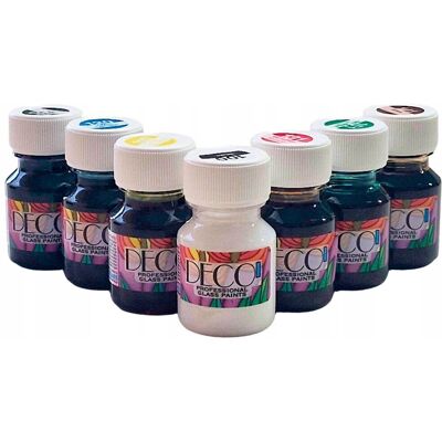 Loveart Farby do szkła Deco 30ml Zestaw 7szt kolorów farba do malowania na szkle Loveart Farby do szkła Deco 30ml Zestaw 7szt kolorów farba do malowania na szkle