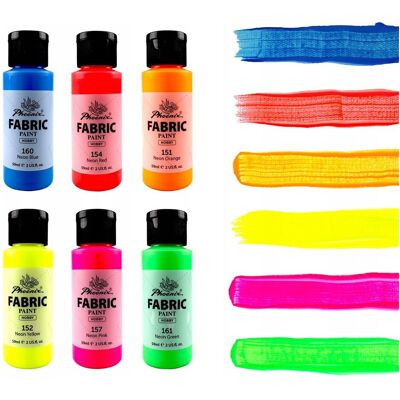 Phoenix Farby Do Tkanin Neonowe Akrylowe 6 X 59ml Zestaw Farb Do Malowania Po Ubraniach Phoenix Farby Do Tkanin Neonowe Akrylowe 6 X 59ml Zestaw Farb Do Malowania Po Ubraniach