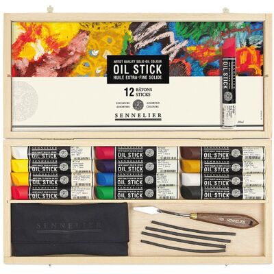 Farby w sztyftach Oil Stick Sennelier, 12 kol. + akcesoria Farby w sztyftach Oil Stick Sennelier, 12 kol. + akcesoria