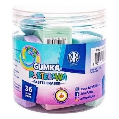 Gumka kwadratowa pastel 28x28mm (36szt) ASTRA Gumka kwadratowa pastel 28x28mm (36szt) ASTRA