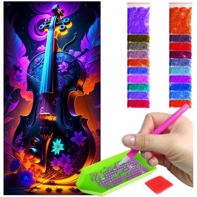 Artulio Haft Diamentowy 40x80 Diamond Painting mozaika KOLOROWE SKRZYPCE W KWIATACH zestaw akcesoria Artulio Haft Diamentowy 40x80 Diamond Painting mozaika KOLOROWE SKRZYPCE W KWIATACH zestaw akcesoria
