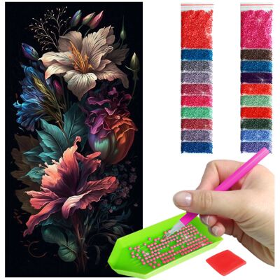 Artulio Haft Diamentowy 40x80 Diamond Painting mozaika KWIATY NA CZARNYM TLE zestaw akcesoria Artulio Haft Diamentowy 40x80 Diamond Painting mozaika KWIATY NA CZARNYM TLE zestaw akcesoria