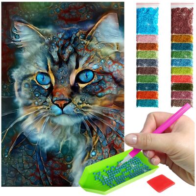 Haft Diamentowy ARTULIO, Obraz DIY 5D, Diamond Painting, Mozaika Diamentowa 40X60cm (Abstrakcyjny kot) + Zestaw Akcesoriów Haft Diamentowy ARTULIO, Obraz DIY 5D, Diamond Painting, Mozaika Diamentowa 40X60cm (Abstrakcyjny kot) + Zestaw Akcesoriów