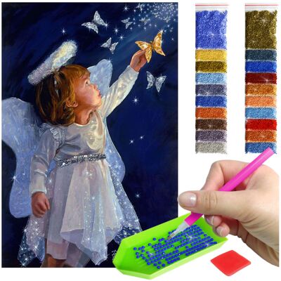 Haft Diamentowy ARTULIO, Obraz DIY 5D, Diamond Painting, Mozaika Diamentowa 40X60cm (Anioł z motylkiem) + Zestaw Akcesoriów Haft Diamentowy ARTULIO, Obraz DIY 5D, Diamond Painting, Mozaika Diamentowa 40X60cm (Anioł z motylkiem) + Zestaw Akcesoriów