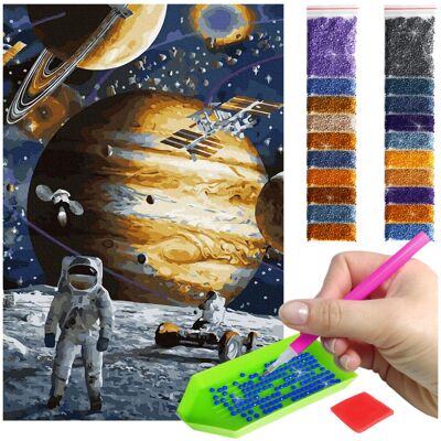 Haft Diamentowy ARTULIO, Obraz DIY 5D, Diamond Painting, Mozaika Diamentowa 40X60cm (Astronauta na tle planety) + Zestaw Akcesoriów Haft Diamentowy ARTULIO, Obraz DIY 5D, Diamond Painting, Mozaika Diamentowa 40X60cm (Astronauta na tle planety) + Zestaw Akcesoriów