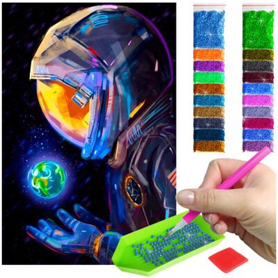 Haft Diamentowy ARTULIO, Obraz DIY 5D, Diamond Painting, Mozaika Diamentowa 40X60cm (Astronauta z kulą ziemska) + Zestaw Akcesoriów Haft Diamentowy ARTULIO, Obraz DIY 5D, Diamond Painting, Mozaika Diamentowa 40X60cm (Astronauta z kulą ziemska) + Zestaw Akcesoriów