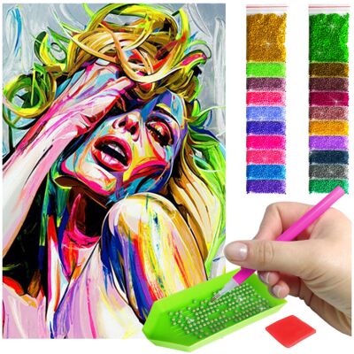 Haft Diamentowy ARTULIO, Obraz DIY 5D, Diamond Painting, Mozaika Diamentowa 40X60cm (Barwna kobieta) + Zestaw Akcesoriów Haft Diamentowy ARTULIO, Obraz DIY 5D, Diamond Painting, Mozaika Diamentowa 40X60cm (Barwna kobieta) + Zestaw Akcesoriów