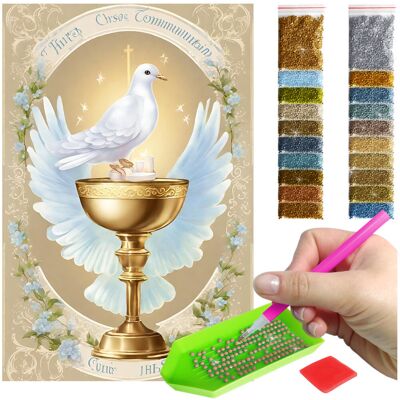 Haft Diamentowy ARTULIO, Obraz DIY 5D, Diamond Painting, Mozaika diamentowa 40x60cm ( BIAŁY GOŁĄB NA KIELICHU) + zestaw akcesoriów Haft Diamentowy ARTULIO, Obraz DIY 5D, Diamond Painting, Mozaika diamentowa 40x60cm ( BIAŁY GOŁĄB NA KIELICHU) + zestaw akcesoriów
