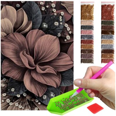 Haft Diamentowy ARTULIO, Obraz DIY 5D, Diamond Painting, Mozaika Diamentowa 40X60cm (Ciemne kwiaty) + Zestaw Akcesoriów Haft Diamentowy ARTULIO, Obraz DIY 5D, Diamond Painting, Mozaika Diamentowa 40X60cm (Ciemne kwiaty) + Zestaw Akcesoriów