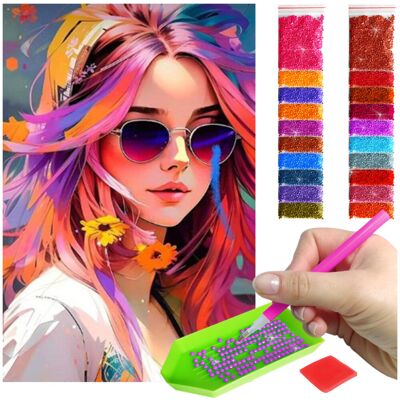 Haft Diamentowy ARTULIO, Obraz DIY 5D, Diamond Painting, Mozaika Diamentowa 40X60cm (Dziewczyna w jaskrawych kolorach) + Zestaw Akcesoriów Haft Diamentowy ARTULIO, Obraz DIY 5D, Diamond Painting, Mozaika Diamentowa 40X60cm (Dziewczyna w jaskrawych kolorach) + Zestaw Akcesoriów