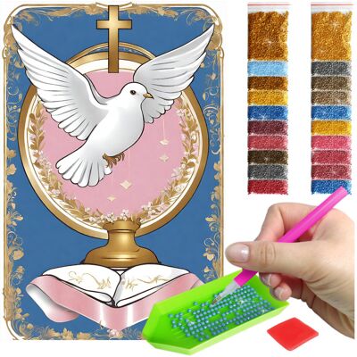 Haft Diamentowy ARTULIO, Obraz DIY 5D, Diamond Painting, Mozaika diamentowa 40x60cm (GOŁĄB NAD BIBLIĄ) + zestaw akcesoriów Haft Diamentowy ARTULIO, Obraz DIY 5D, Diamond Painting, Mozaika diamentowa 40x60cm (GOŁĄB NAD BIBLIĄ) + zestaw akcesoriów