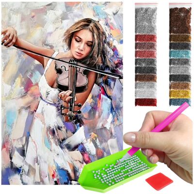 Haft Diamentowy Artulio, Obraz Diy 5D, Diamond Painting, Mozaika Diamentowa 40X60Cm (Kobieta Grająca Na Skrzypcach) + Zestaw Akcesoriów Haft Diamentowy Artulio, Obraz Diy 5D, Diamond Painting, Mozaika Diamentowa 40X60Cm (Kobieta Grająca Na Skrzypcach) + Zestaw Akcesoriów
