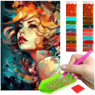 Haft Diamentowy ARTULIO, Obraz DIY 5D, Diamond Painting, Mozaika Diamentowa 40X60cm (Kobieta w barwnych kolorach) + Zestaw Akcesoriów Haft Diamentowy ARTULIO, Obraz DIY 5D, Diamond Painting, Mozaika Diamentowa 40X60cm (Kobieta w barwnych kolorach) + Zestaw Akcesoriów