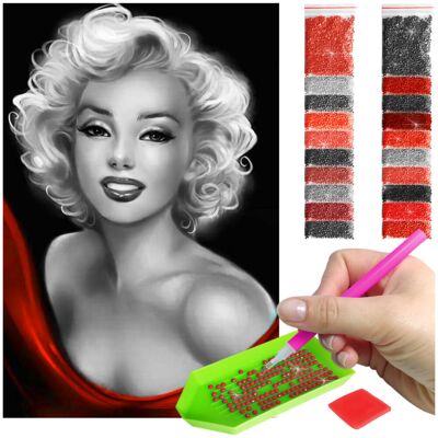 Haft Diamentowy ARTULIO, Obraz DIY 5D, Diamond Painting, Mozaika Diamentowa 40X60cm (Marilyn Monroe na czarnym tle) + Zestaw Akcesoriów Haft Diamentowy ARTULIO, Obraz DIY 5D, Diamond Painting, Mozaika Diamentowa 40X60cm (Marilyn Monroe na czarnym tle) + Zestaw Akcesoriów