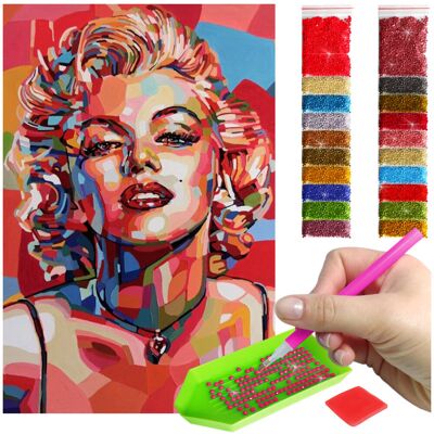 Haft Diamentowy ARTULIO, Obraz DIY 5D, Diamond Painting, Mozaika Diamentowa 40X60cm (Marilyn Monroe w kolorach czerwieni) + Zestaw Akcesoriów Haft Diamentowy ARTULIO, Obraz DIY 5D, Diamond Painting, Mozaika Diamentowa 40X60cm (Marilyn Monroe w kolorach czerwieni) + Zestaw Akcesoriów