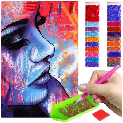 Haft Diamentowy ARTULIO, Obraz DIY 5D, Diamond Painting, Mozaika Diamentowa 40X60cm (Namalowana kobieca twarz) + Zestaw Akcesoriów Haft Diamentowy ARTULIO, Obraz DIY 5D, Diamond Painting, Mozaika Diamentowa 40X60cm (Namalowana kobieca twarz) + Zestaw Akcesoriów