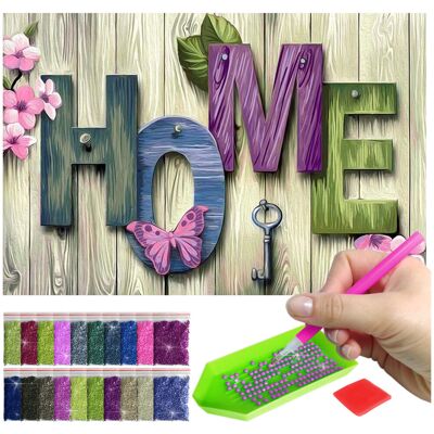 Haft Diamentowy ARTULIO, Obraz DIY 5D, Diamond Painting, Mozaika Diamentowa 40X60cm (Napis home na tle drewna) + Zestaw Akcesoriów Haft Diamentowy ARTULIO, Obraz DIY 5D, Diamond Painting, Mozaika Diamentowa 40X60cm (Napis home na tle drewna) + Zestaw Akcesoriów