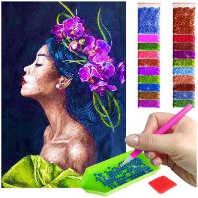 Haft Diamentowy ARTULIO, Obraz DIY 5D, Diamond Painting, Mozaika Diamentowa 40X60cm (Piękna dziewczyna w wianku) + Zestaw Akcesoriów Haft Diamentowy ARTULIO, Obraz DIY 5D, Diamond Painting, Mozaika Diamentowa 40X60cm (Piękna dziewczyna w wianku) + Zestaw Akcesoriów
