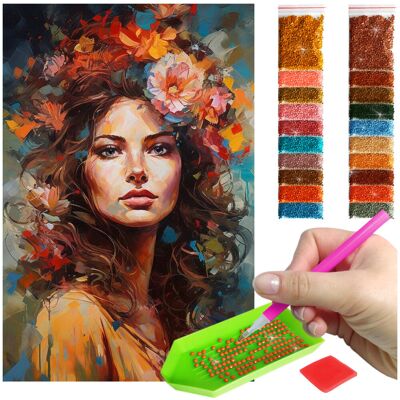 Haft Diamentowy ARTULIO, Obraz DIY 5D, Diamond Painting, Mozaika Diamentowa 40X60cm (Piękna kobieta pośród kwiatów) + Zestaw Akcesoriów Haft Diamentowy ARTULIO, Obraz DIY 5D, Diamond Painting, Mozaika Diamentowa 40X60cm (Piękna kobieta pośród kwiatów) + Zestaw Akcesoriów