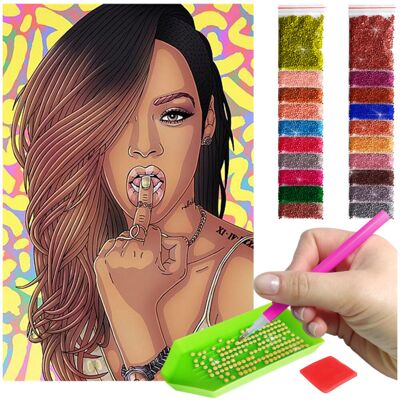Haft Diamentowy ARTULIO, Obraz DIY 5D, Diamond Painting, Mozaika Diamentowa 40X60cm (Portret wulgarnej kobiety) + Zestaw Akcesoriów Haft Diamentowy ARTULIO, Obraz DIY 5D, Diamond Painting, Mozaika Diamentowa 40X60cm (Portret wulgarnej kobiety) + Zestaw Akcesoriów