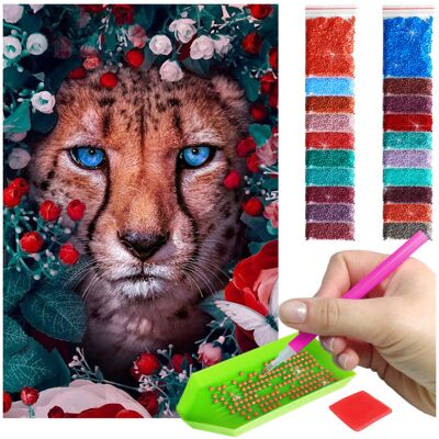 Haft Diamentowy Artulio, Obraz Diy 5D, Diamond Painting, Mozaika Diamentowa 40X60Cm (Puma W Kolorowych Kwiatach) + Zestaw Akcesoriów Haft Diamentowy Artulio, Obraz Diy 5D, Diamond Painting, Mozaika Diamentowa 40X60Cm (Puma W Kolorowych Kwiatach) + Zestaw Akcesoriów