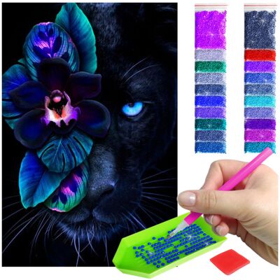 Haft Diamentowy Artulio, Obraz Diy 5D, Diamond Painting, Mozaika Diamentowa 40X60Cm (Puma Z Mrocznym Kwiatem) + Zestaw Akcesoriów Haft Diamentowy Artulio, Obraz Diy 5D, Diamond Painting, Mozaika Diamentowa 40X60Cm (Puma Z Mrocznym Kwiatem) + Zestaw Akcesoriów