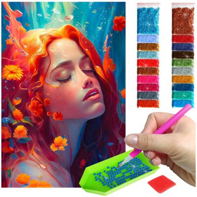 Haft Diamentowy ARTULIO, Obraz DIY 5D, Diamond Painting, Mozaika Diamentowa 40X60cm (Ruda kobieta pod wodą) + Zestaw Akcesoriów Haft Diamentowy ARTULIO, Obraz DIY 5D, Diamond Painting, Mozaika Diamentowa 40X60cm (Ruda kobieta pod wodą) + Zestaw Akcesoriów