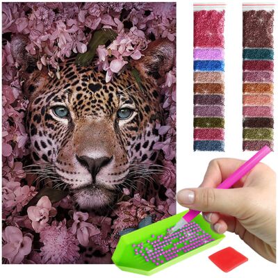 Haft Diamentowy ARTULIO, Obraz DIY 5D, Diamond Painting, Mozaika Diamentowa 40X60cm (Tygrys otoczony pudrowymi kwiatami) + Zestaw Akcesoriów Haft Diamentowy ARTULIO, Obraz DIY 5D, Diamond Painting, Mozaika Diamentowa 40X60cm (Tygrys otoczony pudrowymi kwiatami) + Zestaw Akcesoriów