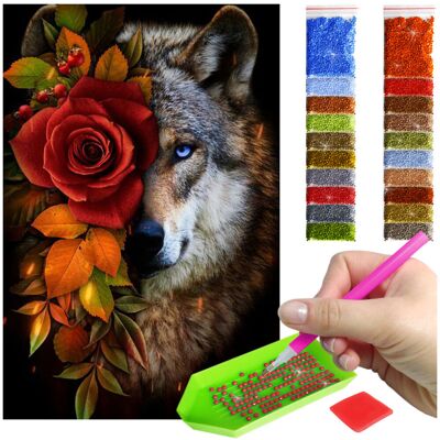 Haft Diamentowy Artulio, Obraz Diy 5D, Diamond Painting, Mozaika Diamentowa 40X60Cm (Wilk Wśród Kwiatów) + Zestaw Akcesoriów Haft Diamentowy Artulio, Obraz Diy 5D, Diamond Painting, Mozaika Diamentowa 40X60Cm (Wilk Wśród Kwiatów) + Zestaw Akcesoriów