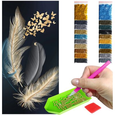 Haft Diamentowy ARTULIO, Obraz DIY 5D, Diamond Painting, Mozaika Diamentowa 40X80cm (Motyle wylatujące z piór) + Zestaw Akcesoriów Haft Diamentowy ARTULIO, Obraz DIY 5D, Diamond Painting, Mozaika Diamentowa 40X80cm (Motyle wylatujące z piór) + Zestaw Akcesoriów
