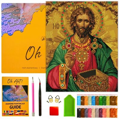 Haft Diamentowy Jezus + Ramka Diamond Painting Mozaika 5D 40x50 cm Oh Art! Haft Diamentowy Jezus + Ramka Diamond Painting Mozaika 5D 40x50 cm Oh Art!