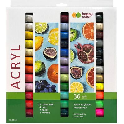 GDD Grupa Dystrybucyjna Daccar Happy Color, Zestaw farb akrylowych, 36x12 ml GDD Grupa Dystrybucyjna Daccar Happy Color, Zestaw farb akrylowych, 36x12 ml