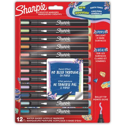 Model Sharpie - Marker akrylowy - Końcówka kulki - Różne odcienie ziemi - Zestaw 12 sztuk Model Sharpie - Marker akrylowy - Końcówka kulki - Różne odcienie ziemi - Zestaw 12 sztuk