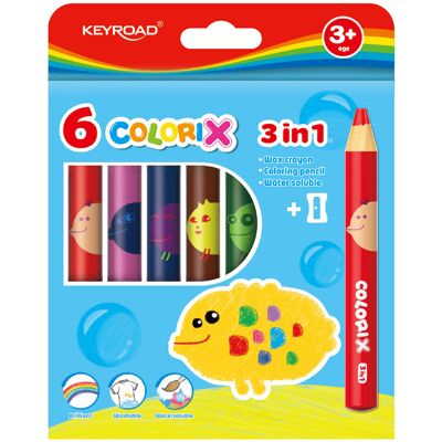 Kredki świecowe, Keyroad colorix 3in1 jumbo, 6 sztuk Kredki świecowe, Keyroad colorix 3in1 jumbo, 6 sztuk