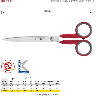 KRETZER FINNY ZIPZAP/HOBBY 782018 Nożyczki krawieckie, uniwersalne, dł. 7'/18 cm KRETZER FINNY ZIPZAP/HOBBY 782018 Nożyczki krawieckie, uniwersalne, dł. 7'/18 cm