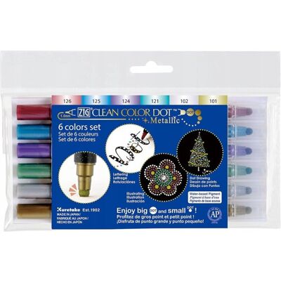 Kuretake Pisaki Dwustronne Dot Metallic 6 Kol Kuretake Pisaki Dwustronne Dot Metallic 6 Kol