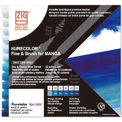 Kuretake Kurecolour F&B Niebo i Ocean Blue 12 markerów - Zestaw markerów Kuretake Kurecolour F&B Niebo i Ocean Blue 12 markerów - Zestaw markerów