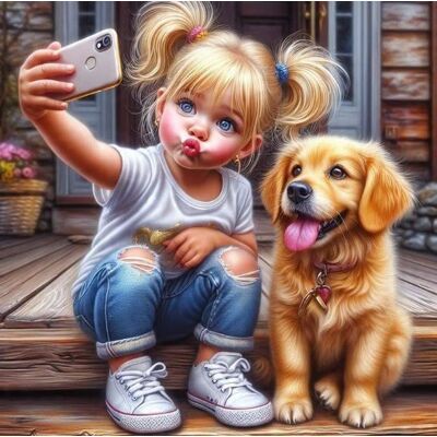 Norimpex Malowanie Po Numerach Mała Dziewczynka Z Psem Selfie 40X50 Z Ramą Norimpex Malowanie Po Numerach Mała Dziewczynka Z Psem Selfie 40X50 Z Ramą