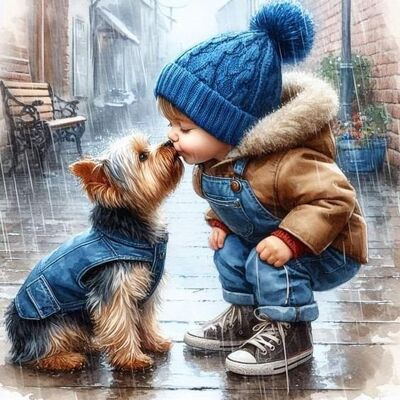 Norimpex Malowanie Po Numerach Mały Chłopiec Z Psem York W Deszczu 40X50 Z Ramą Norimpex Malowanie Po Numerach Mały Chłopiec Z Psem York W Deszczu 40X50 Z Ramą