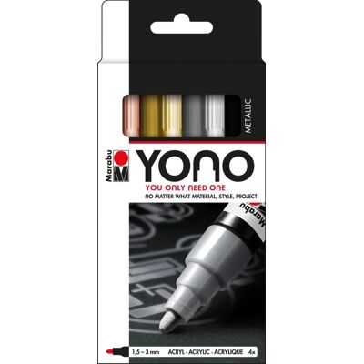 Marabu YONO Marker zestaw markerów akrylowych 4 kolory 1,5 - 3 mm METAL Marabu YONO Marker zestaw markerów akrylowych 4 kolory 1,5 - 3 mm METAL