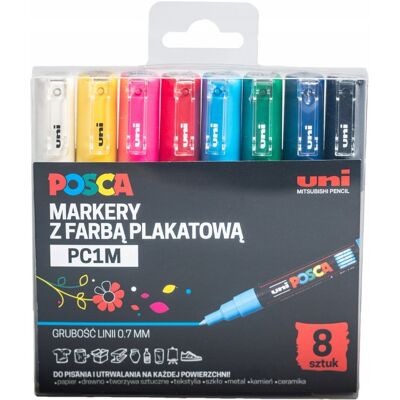 MARKER DO TKANIN SZKŁA POSCA PC-1M komplet 8 sztuk w ETUI, Zestaw POSCA MARKER DO TKANIN SZKŁA POSCA PC-1M komplet 8 sztuk w ETUI, Zestaw POSCA