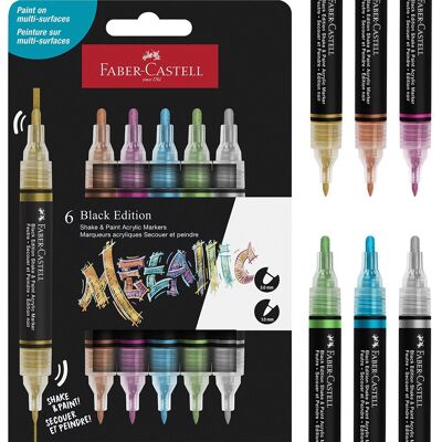 Markery Akrylowe Black Edition Shake&Paint; 6 Kolorów Metalik Faber-Castell Markery Akrylowe Black Edition Shake&Paint; 6 Kolorów Metalik Faber-Castell