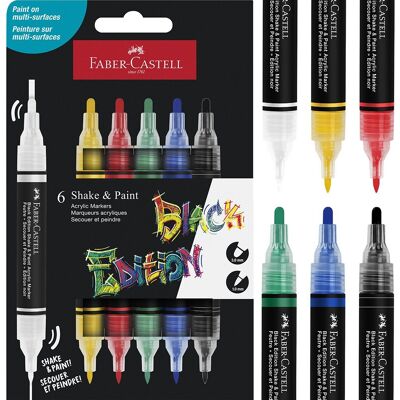 Markery Akrylowe Black Edition Shake&Paint; 6 Kolorów Standard Faber-Castell Markery Akrylowe Black Edition Shake&Paint; 6 Kolorów Standard Faber-Castell