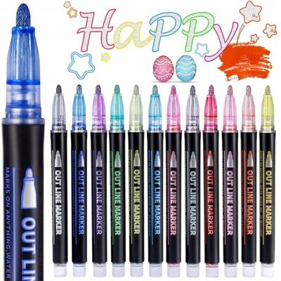 ABC Markery Pisaki Magiczne Metaliczne Mazaki Podwójna Linia Konturowe 12Szt ABC Markery Pisaki Magiczne Metaliczne Mazaki Podwójna Linia Konturowe 12Szt