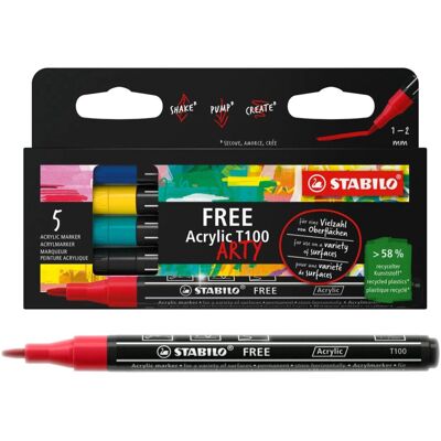 Markery Stabilo Free Acrylic T100 Royal Set 5 Sztuk Etui Kartonowe Markery Stabilo Free Acrylic T100 Royal Set 5 Sztuk Etui Kartonowe
