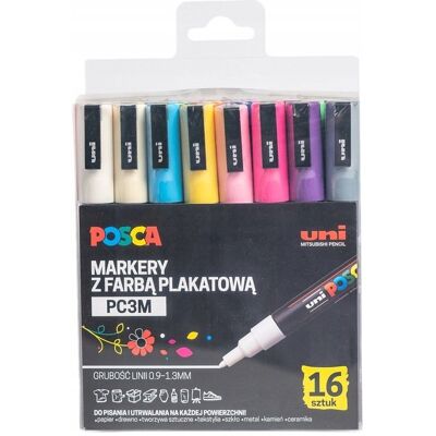 Markery Zestaw Posca PC-3M 16 szt w plastikowym ETUI mazak DYSTR.PL Markery Zestaw Posca PC-3M 16 szt w plastikowym ETUI mazak DYSTR.PL
