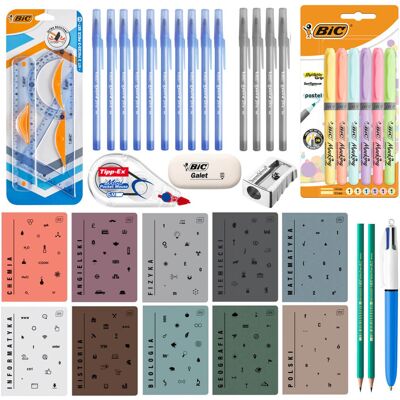 MEGA zestaw wyprawka szkolna do klas 7-8 i liceum, BIC, XXL 39 elementów w tym 10 zeszytów przedmiotowych MEGA zestaw wyprawka szkolna do klas 7-8 i liceum, BIC, XXL 39 elementów w tym 10 zeszytów przedmiotowych