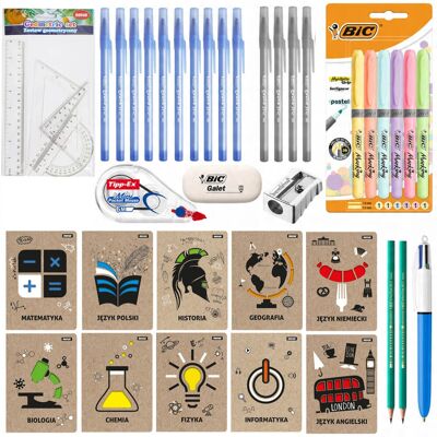 Mega Zestaw Wyprawka Szkolna Do Klas 7-8 I Liceum, Bic, Xxl 40 Elementów W Tym 10 Zeszytów Przedmiotowych Mega Zestaw Wyprawka Szkolna Do Klas 7-8 I Liceum, Bic, Xxl 40 Elementów W Tym 10 Zeszytów Przedmiotowych